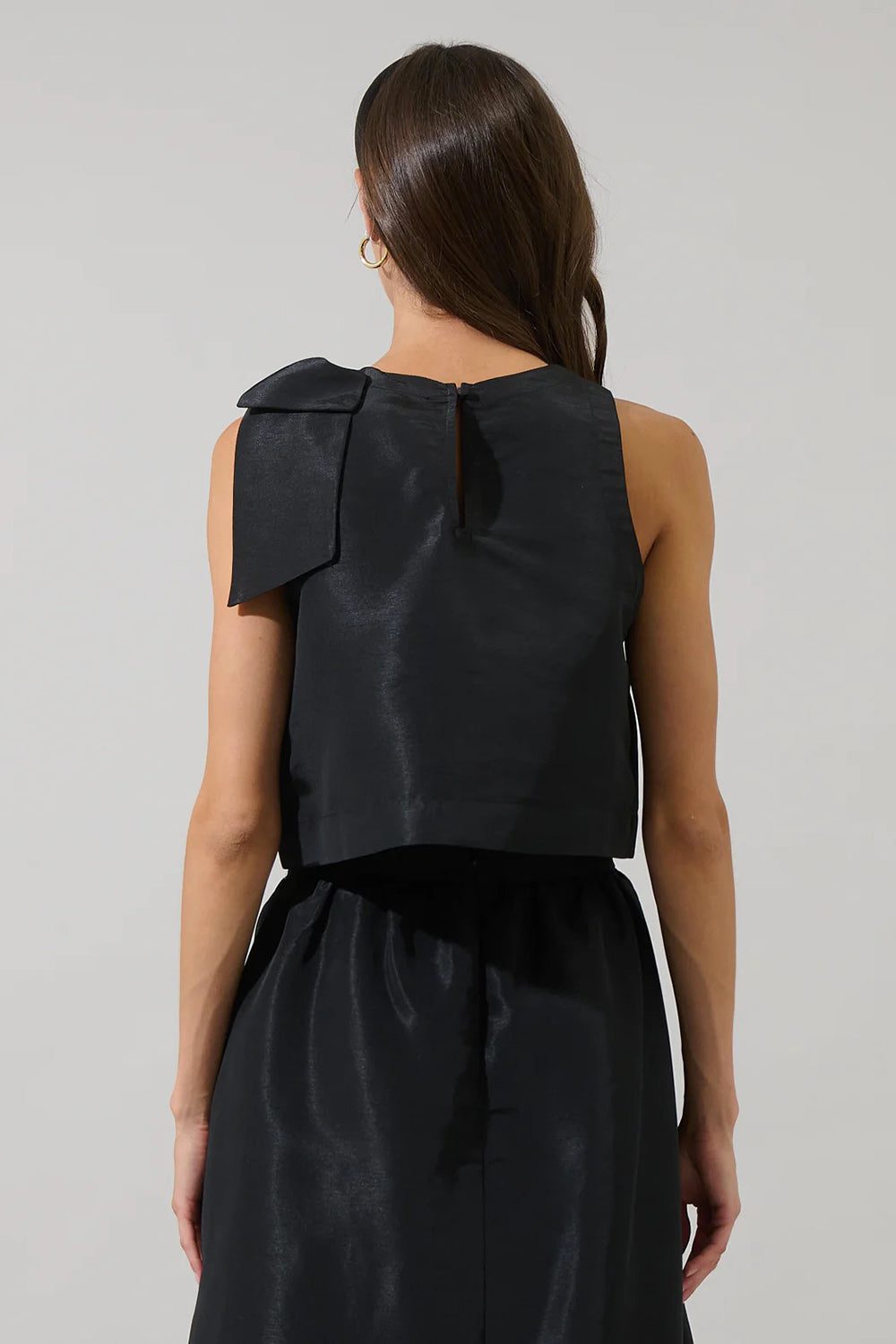 Caryn Black Sleeveless Top with Bow | Boutique 1861 back model