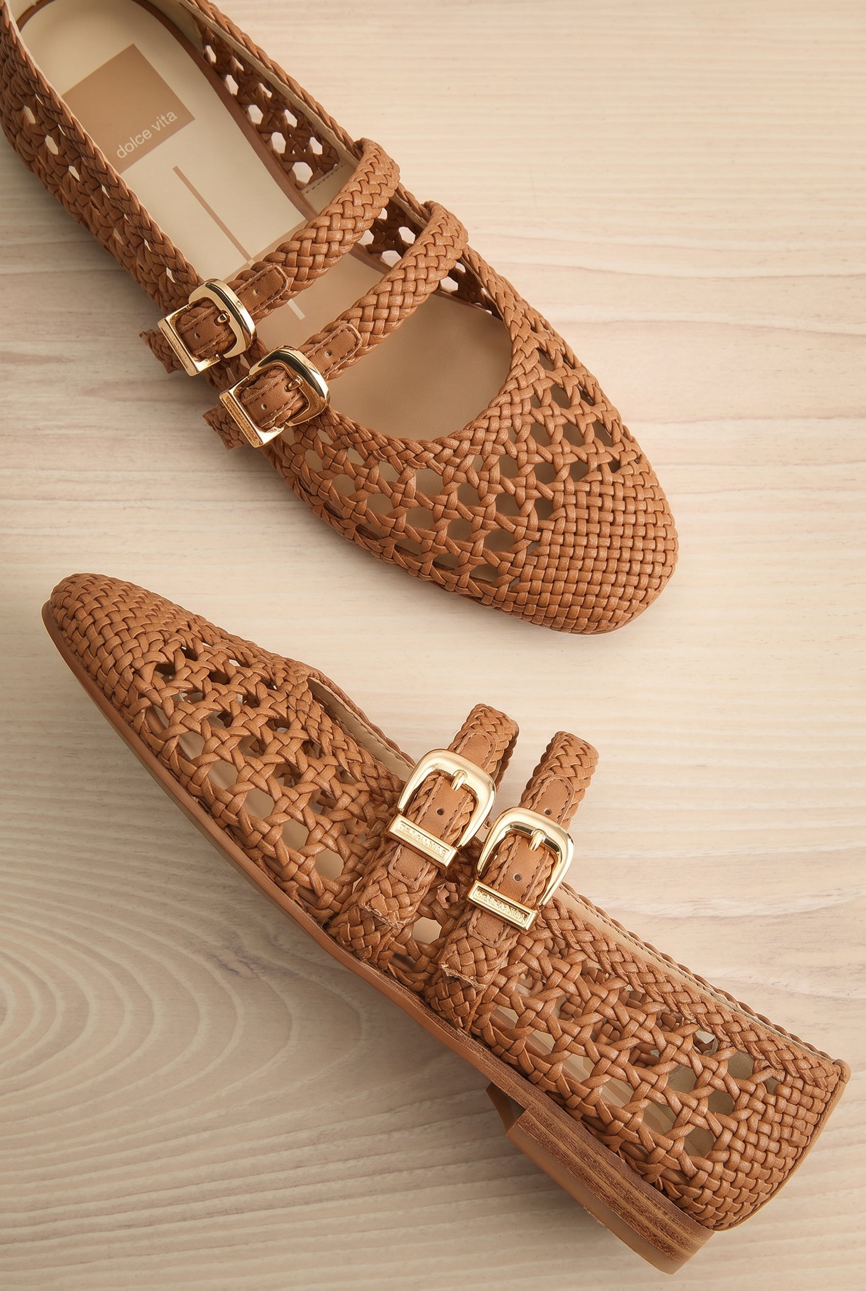 Top view Iglesias Brown Woven Double Strap Flats from Dolce vita at la petite garçonne