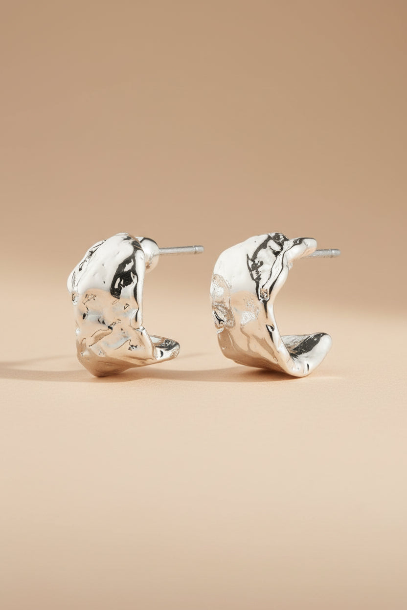 Instant Silver Textured Half-Hoop Earrings by Pilgrim