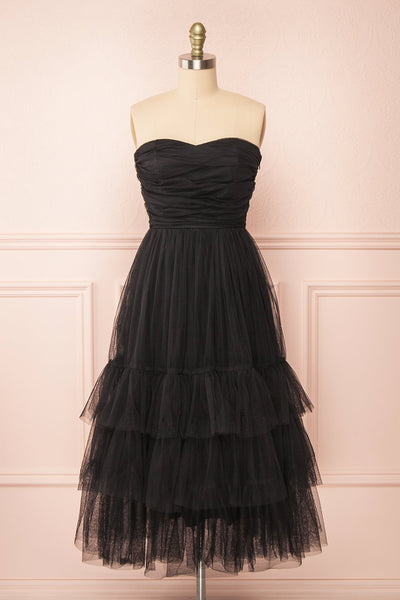 Ifaty Black Strapless Tulle Midi Dress | Boutique 1861 front view