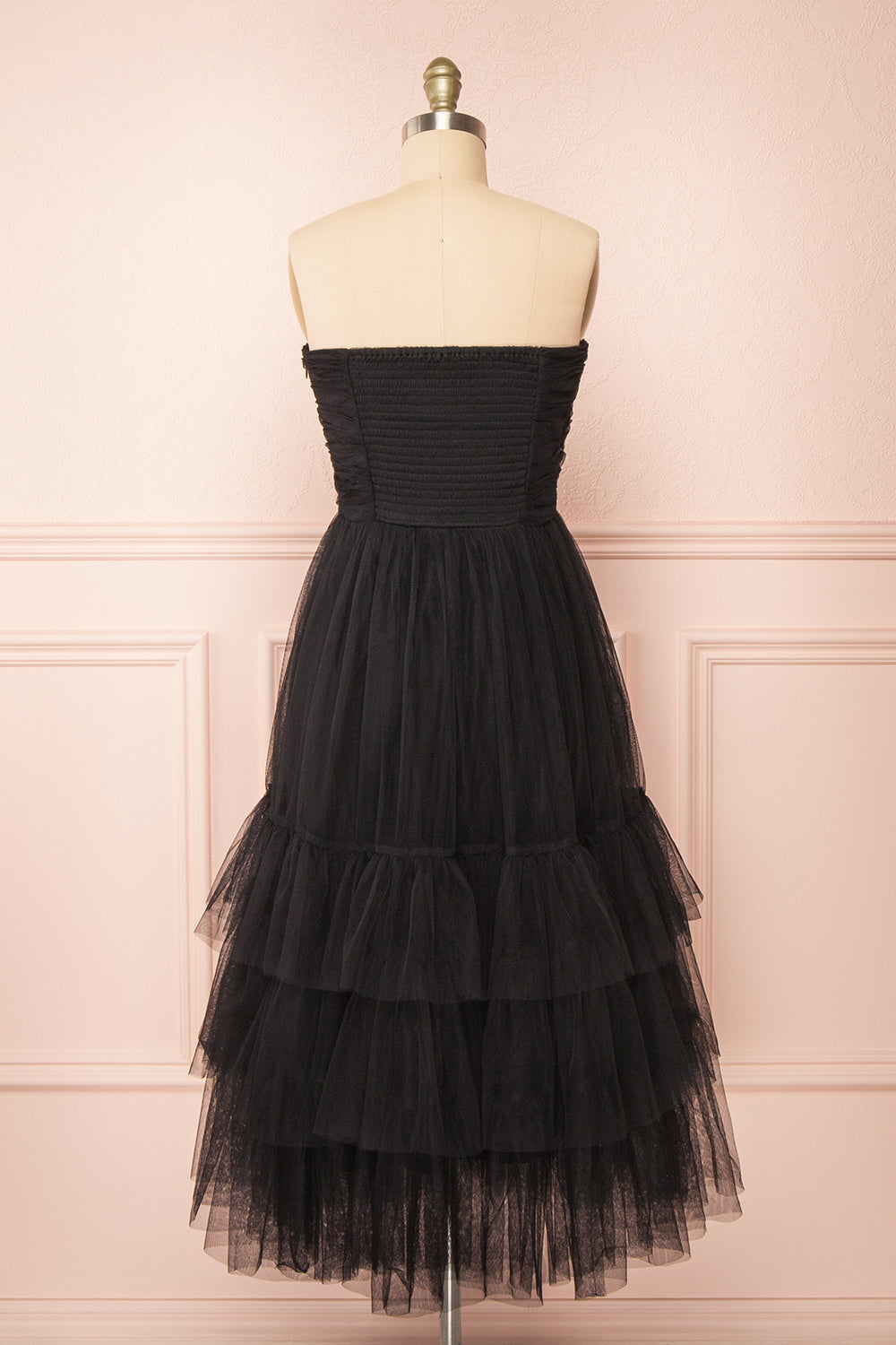 Ifaty Black Strapless Tulle Midi Dress | Boutique 1861 back view