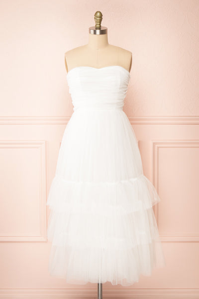 Ifaty White Strapless Tulle Midi Dress | Boutique 1861 front view