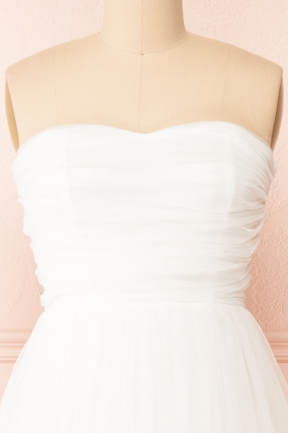 Ifaty White Strapless Tulle Midi Dress | Boutique 1861 front close-up 