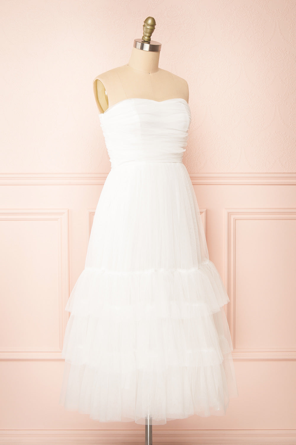 Ifaty White Strapless Tulle Midi Dress
