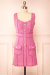Ismay Pink Tweed Dress w/ Pearl Buttons | Boutique 1861 front view