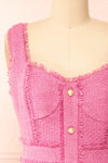 Ismay Pink Tweed Dress w/ Pearl Buttons | Boutique 1861 front close-up