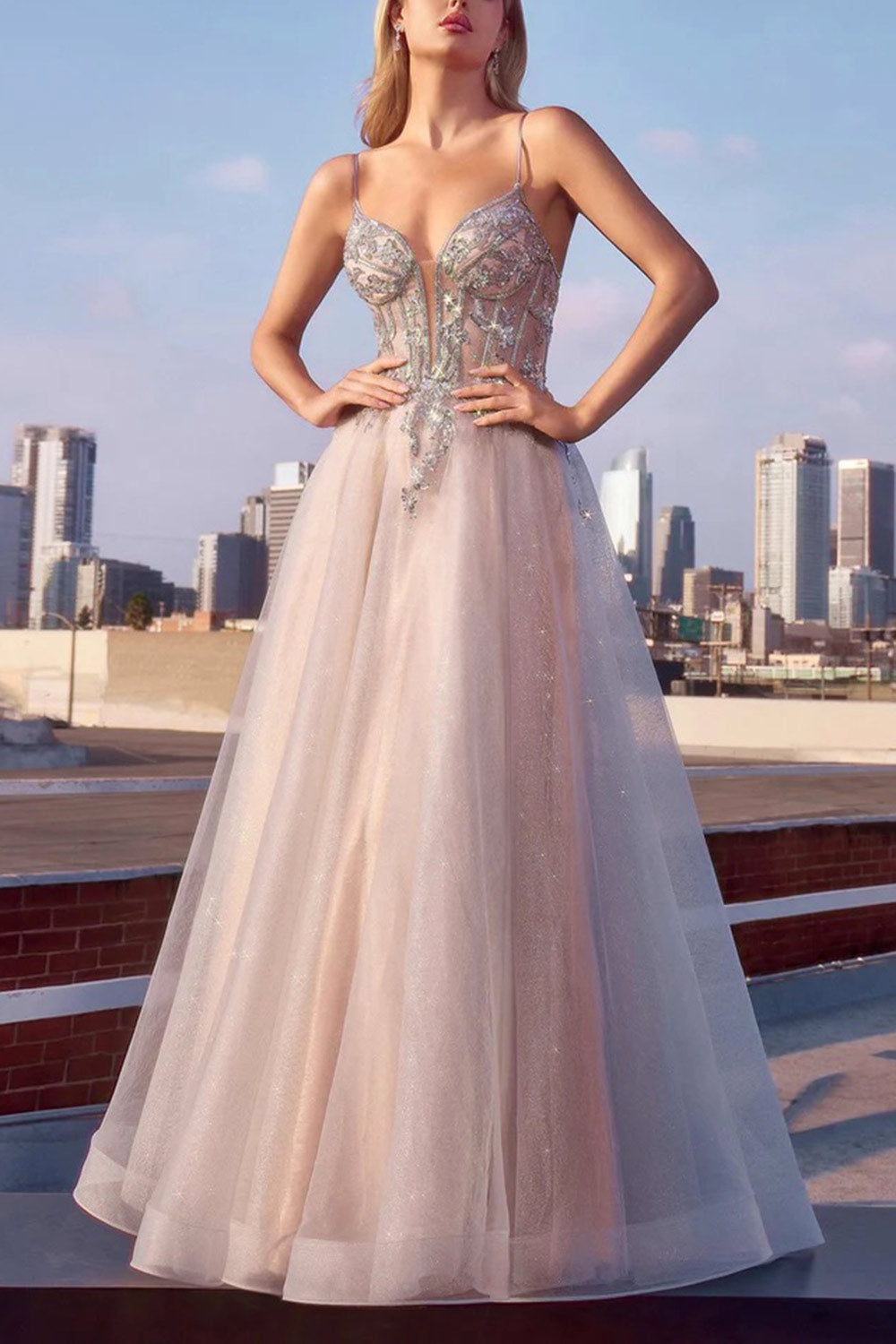 front of a woman wearing Jackie Glittery Beaded Maxi Dress from Boutique 1861