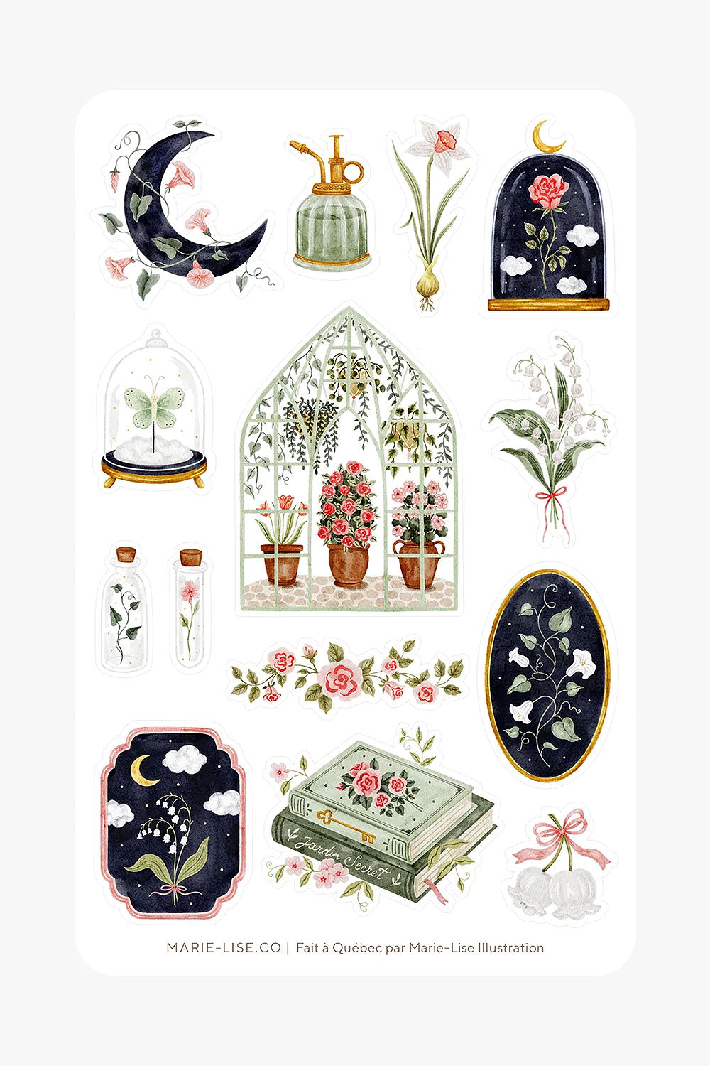 Collection of decorative illustrations featuring plants, flowers, and nature-themed designs from Marie-Lise.