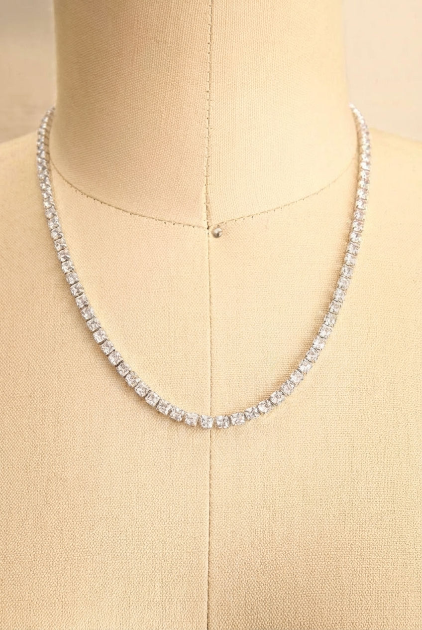 Close-up of a Cubic Crystal Linked Necklace called Jawad from boutique 1861.