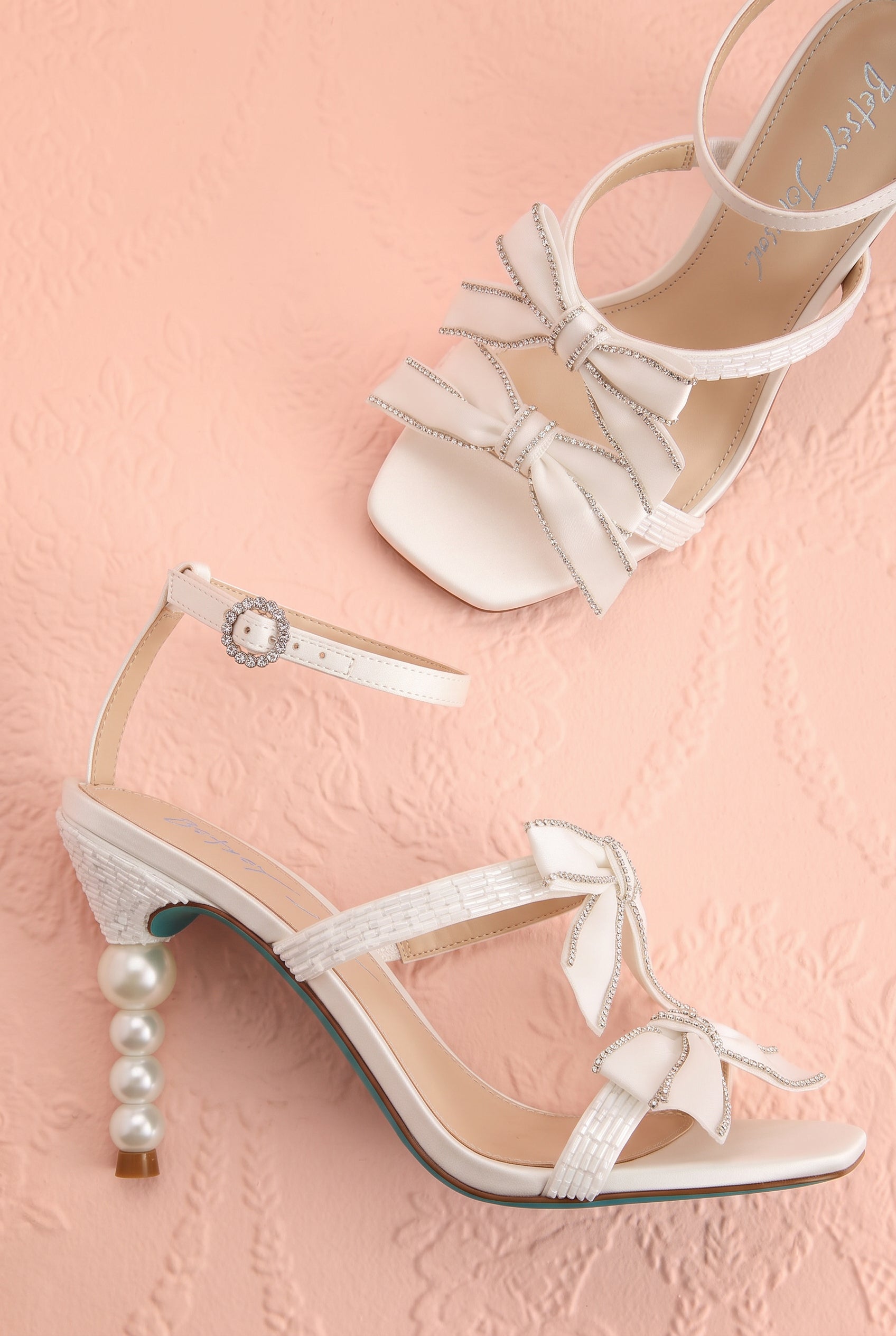 Top view of Jerusa Ivory Sparkling High-Heel Sandals with Bows at boutique 1861