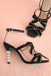 Top view of Jerusa Black Sparkling High-Heel Sandals with Bows at boutique 1861