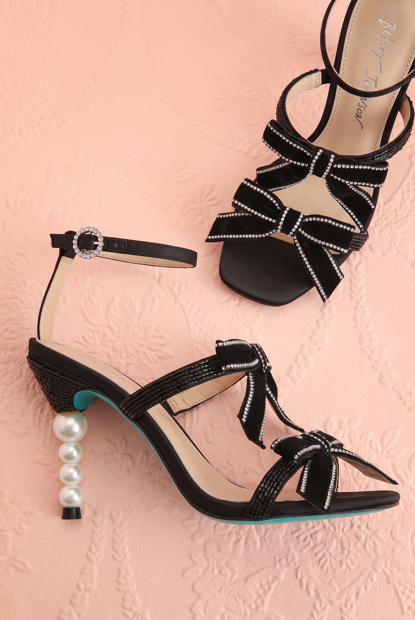 Top view of Jerusa Black Sparkling High-Heel Sandals with Bows at boutique 1861