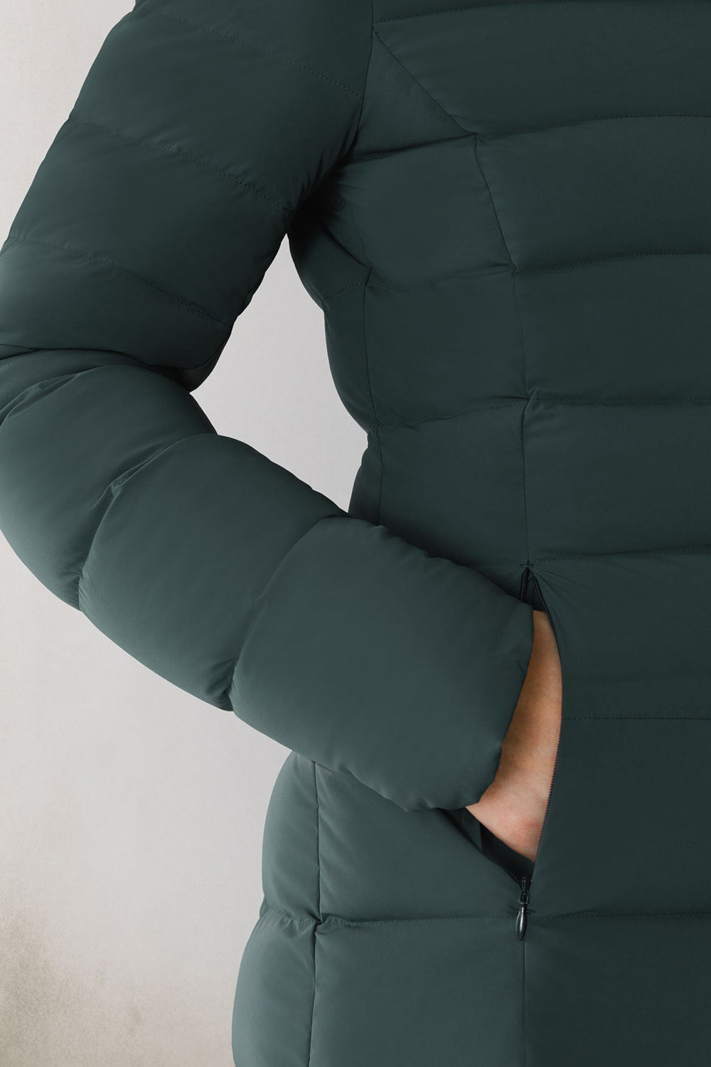 Judie Teal Midi Down Coat by Soia & Kyo | La petite garçonne sleeve model