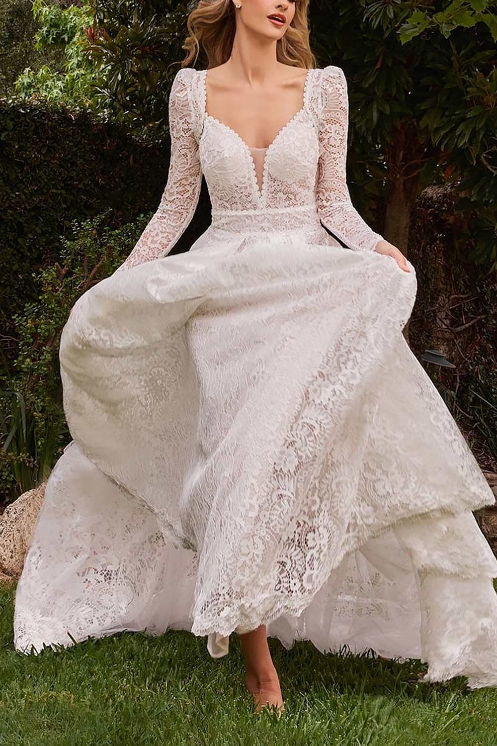 Katina Lace Bridal Dress with Removable Sleeves from Boudoir 1861 on model