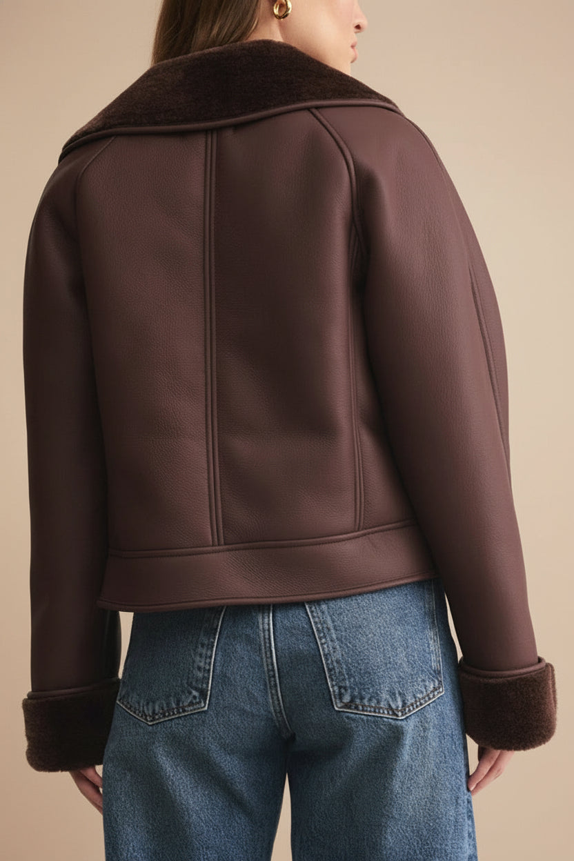 Kempsey Brown Faux Leather Coat | La petite garçonne back model