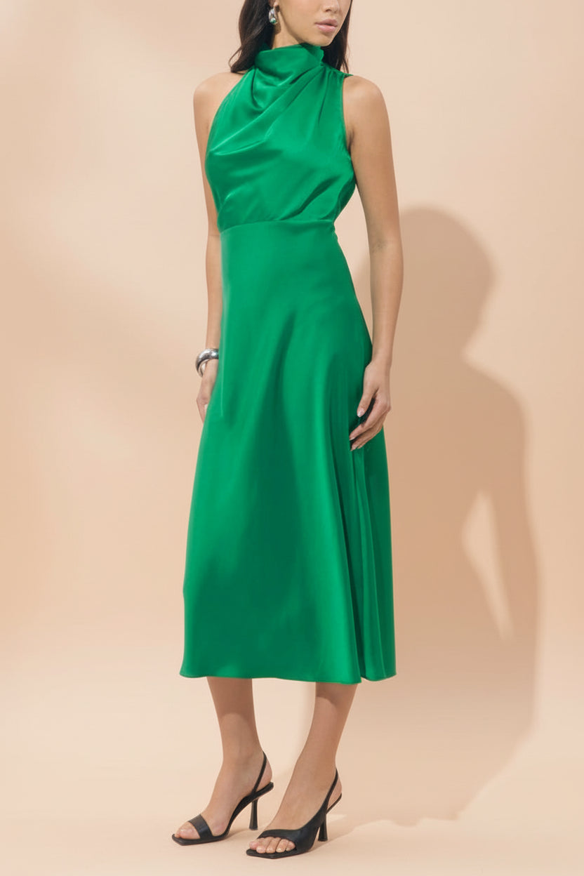 Khaoula Green Satin Halter Neck Dress | Boutique 1861 model 