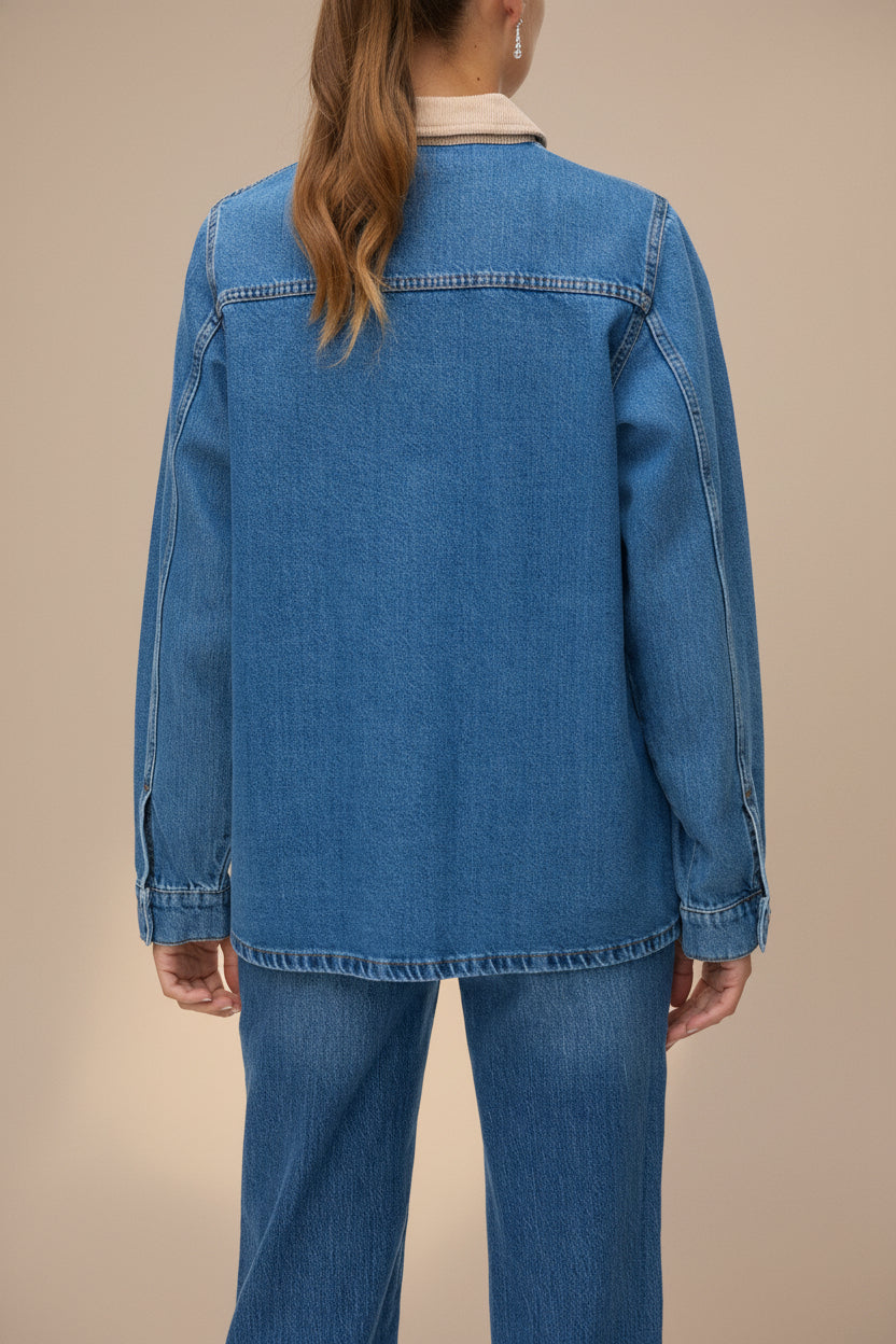 Kinsale Blue Denim Jacket with Front Pockets | La petite garçonne back model