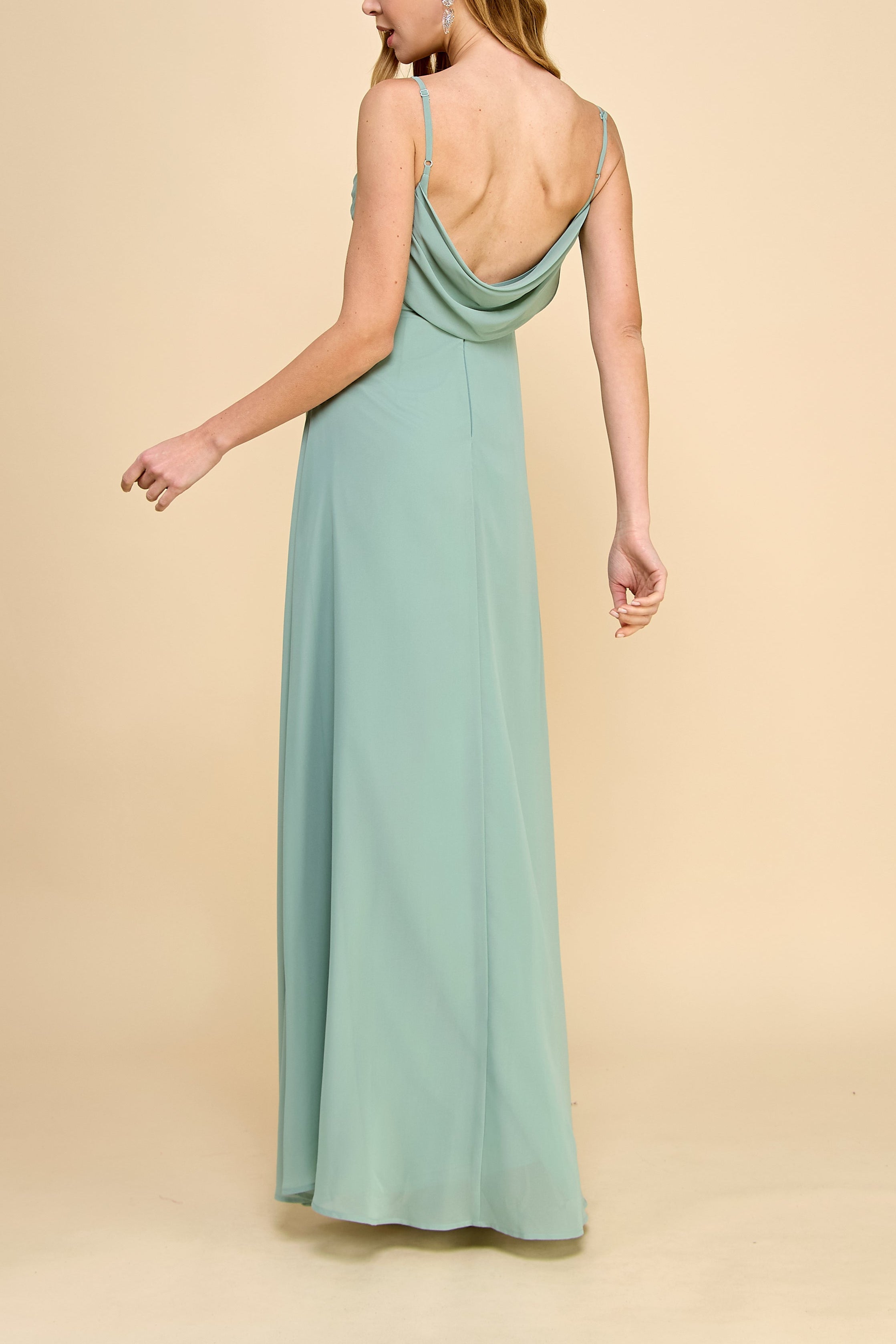Kieran Sage A-Line Maxi Dress w/ Lace | Boutique 1861 model backview
