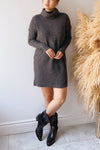 Koror Grey Knit Turtleneck Sweater Dress | La petite garçonne on model