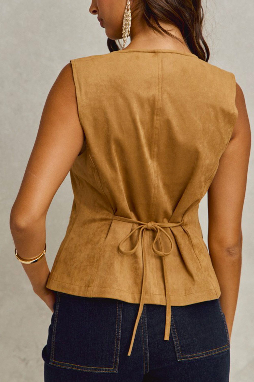 Loreto | Haut en Velours Caramel Sans Manches