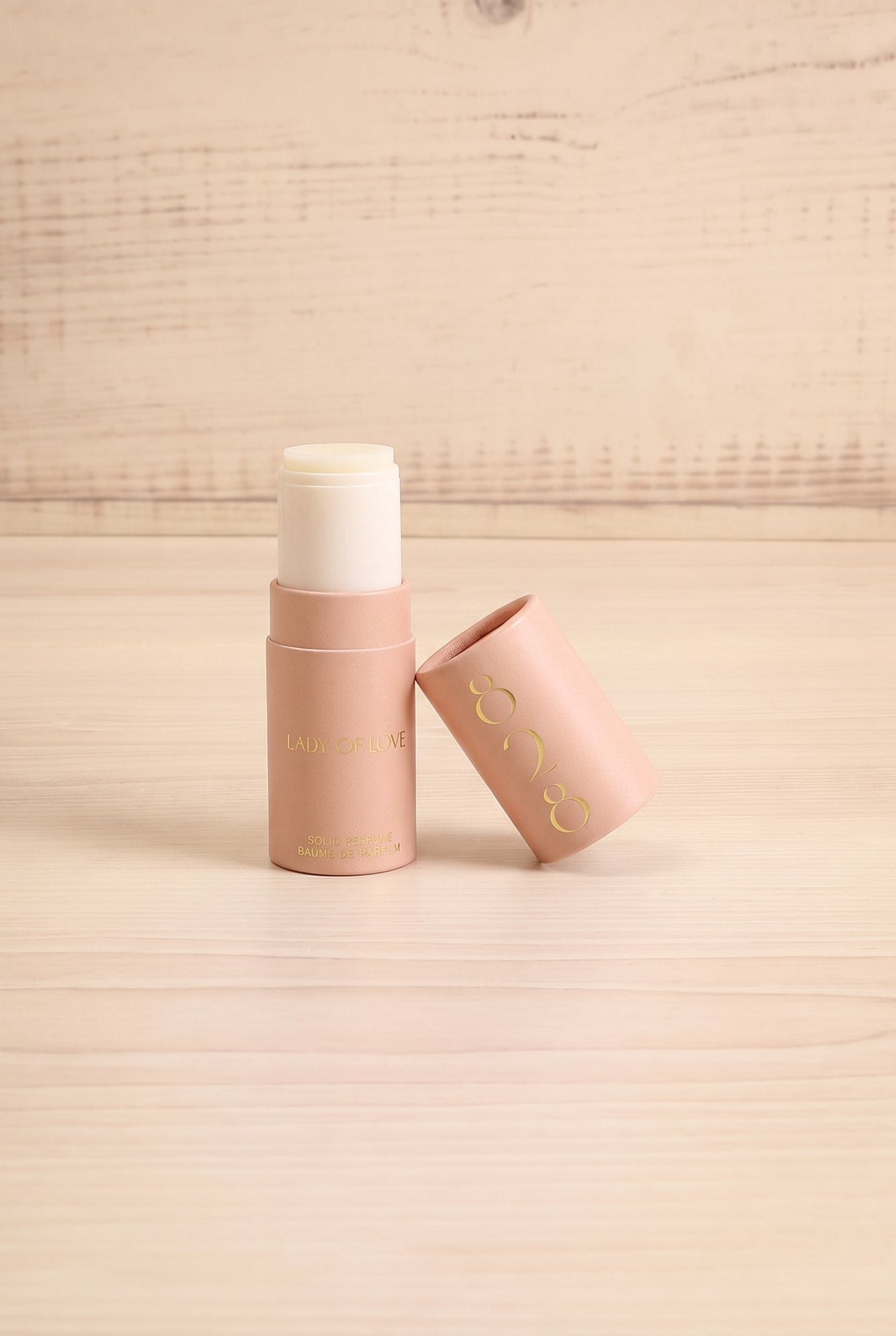 Front view of the Lady of Love solid perfume by 828 Aroma open, handmade in Canada and available at Maison Garçonne.
