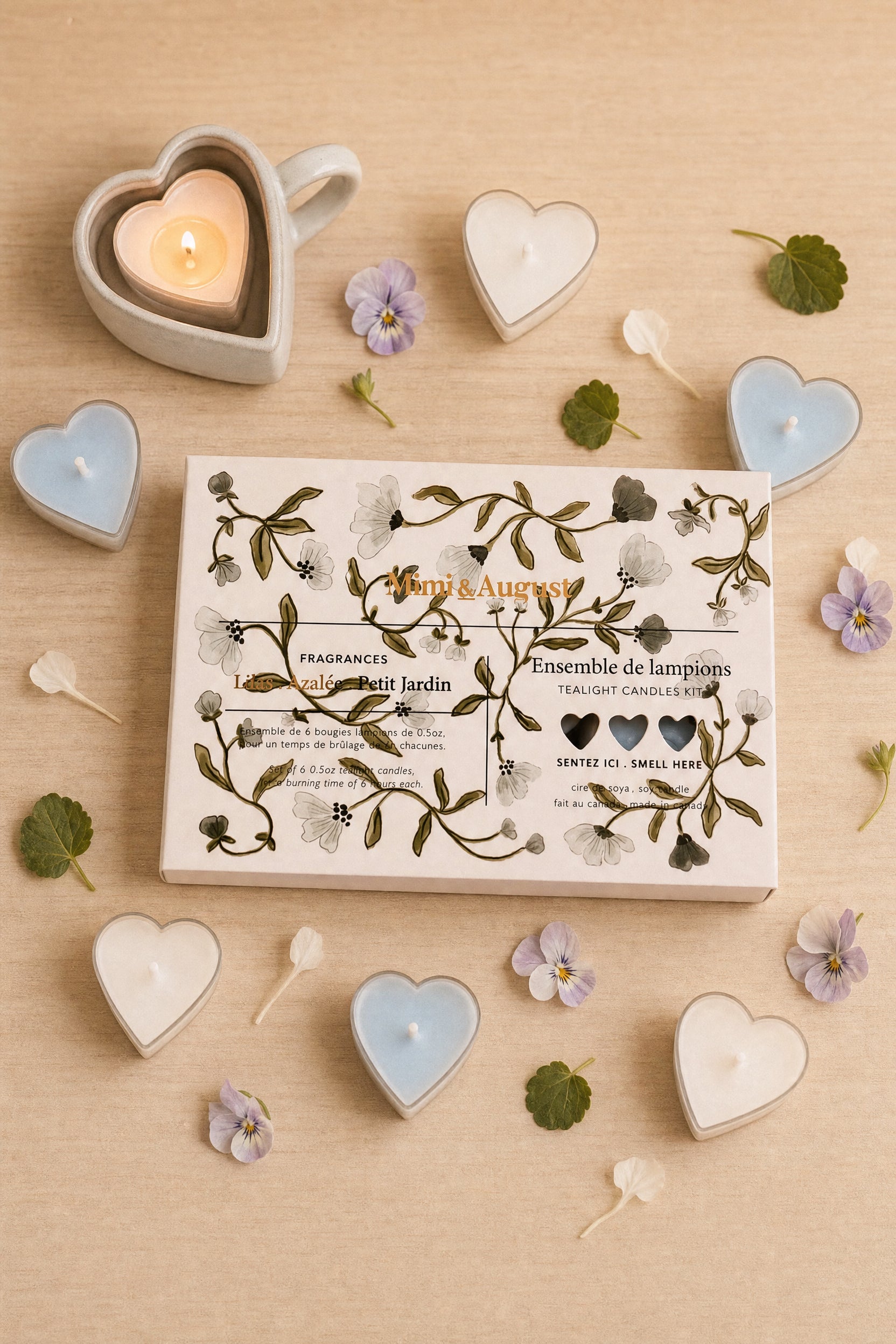 top view of Blush Hearts Tealight Candles Kit at Maison garçonne