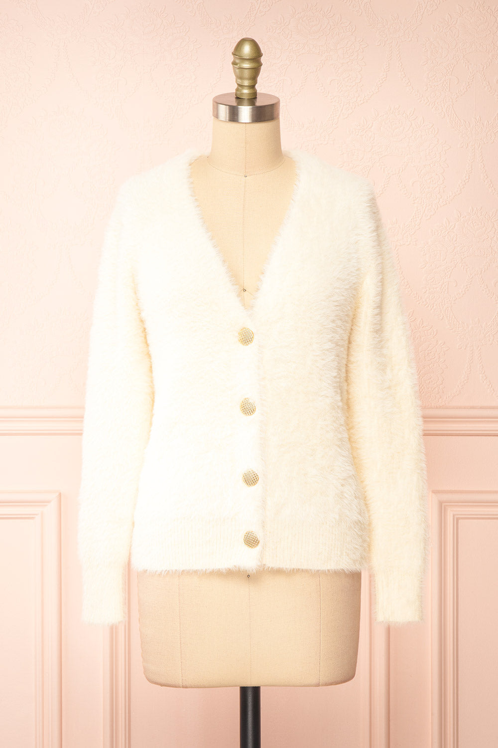 Leni Ivory Fuzzy Cardigan | Boutique 1861 front view