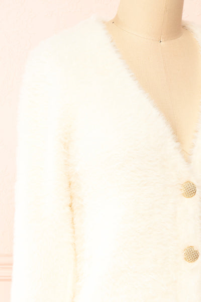 Leni Ivory Fuzzy Cardigan | Boutique 1861  side close-up