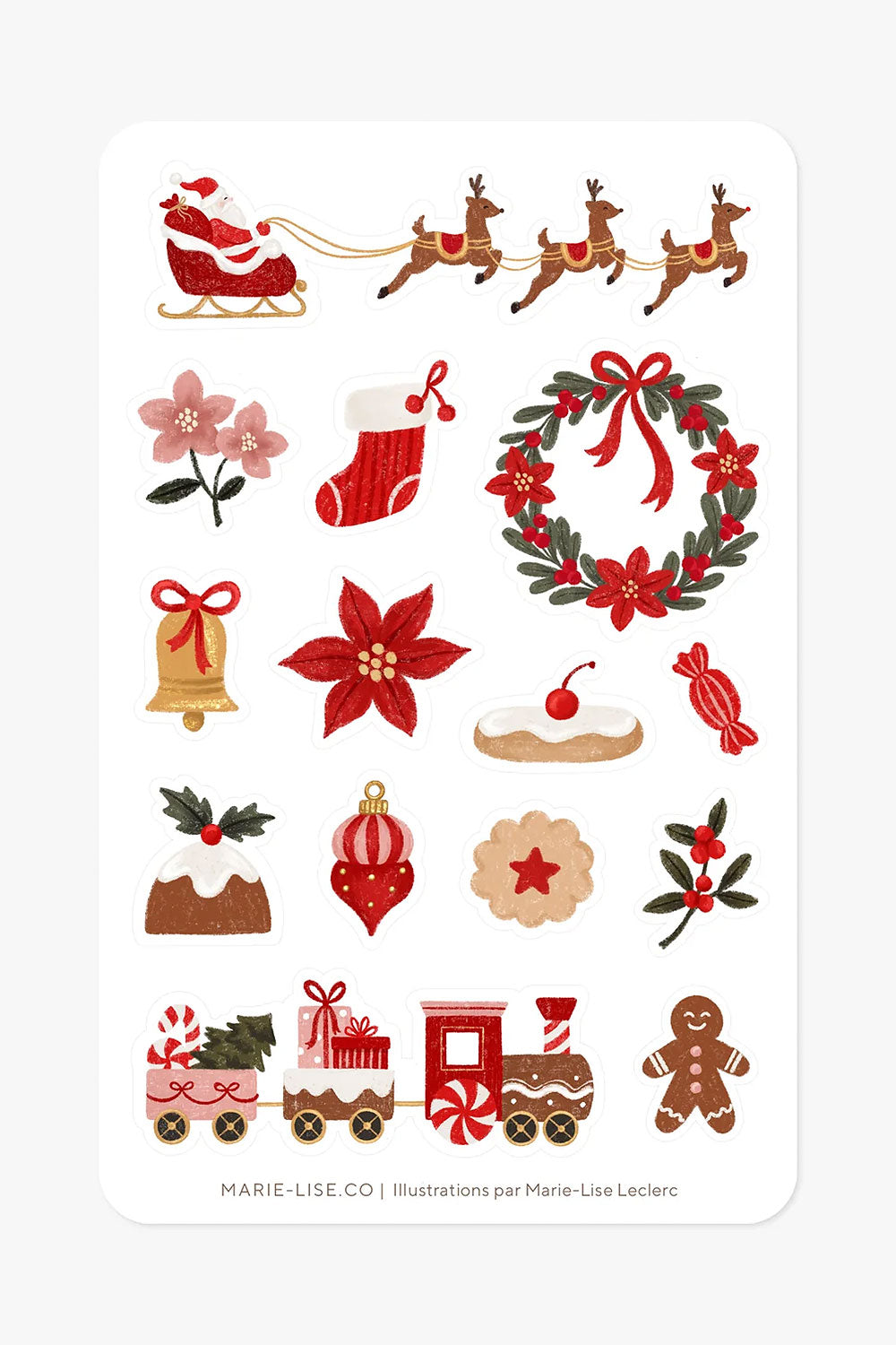 Set of Christmas-themed stickers from Marie-Lise illustration 