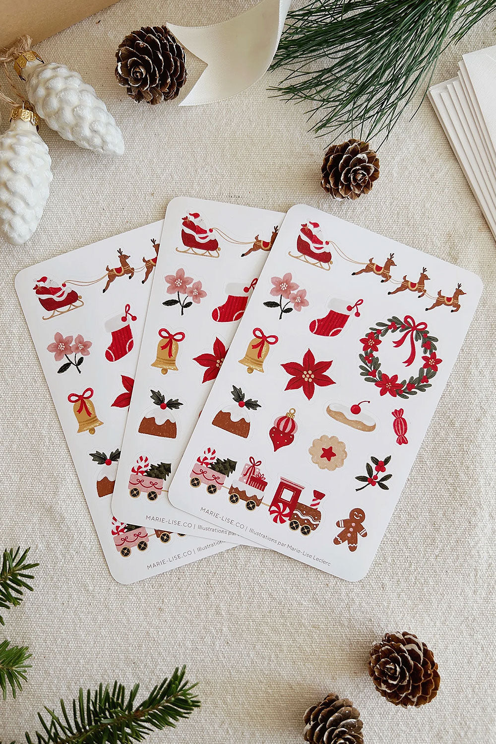 Set of Christmas-themed stickers from Marie-Lise illustration 