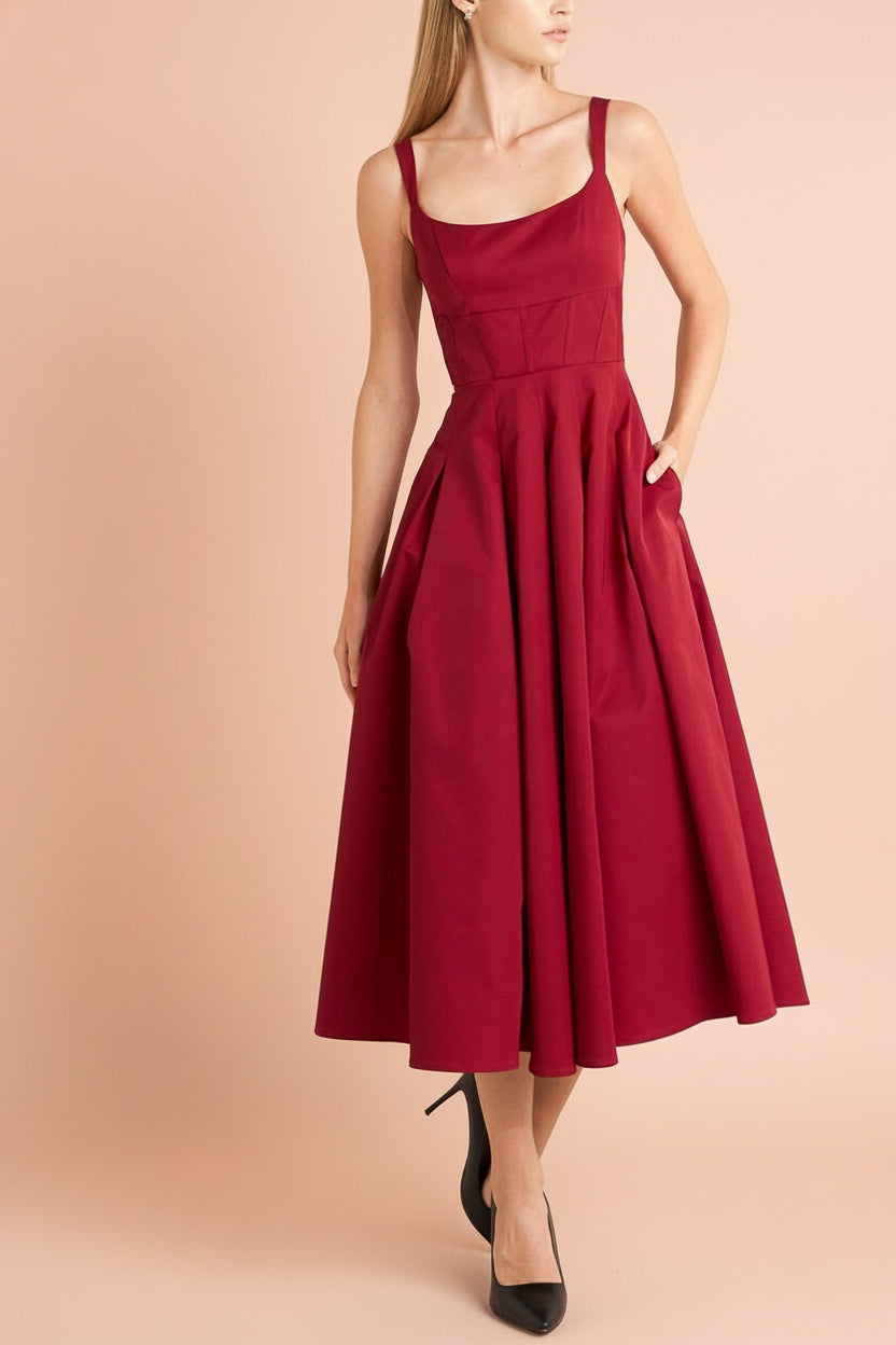 Marijade Midi Red Dress with Pockets | Boutique 1861 model
