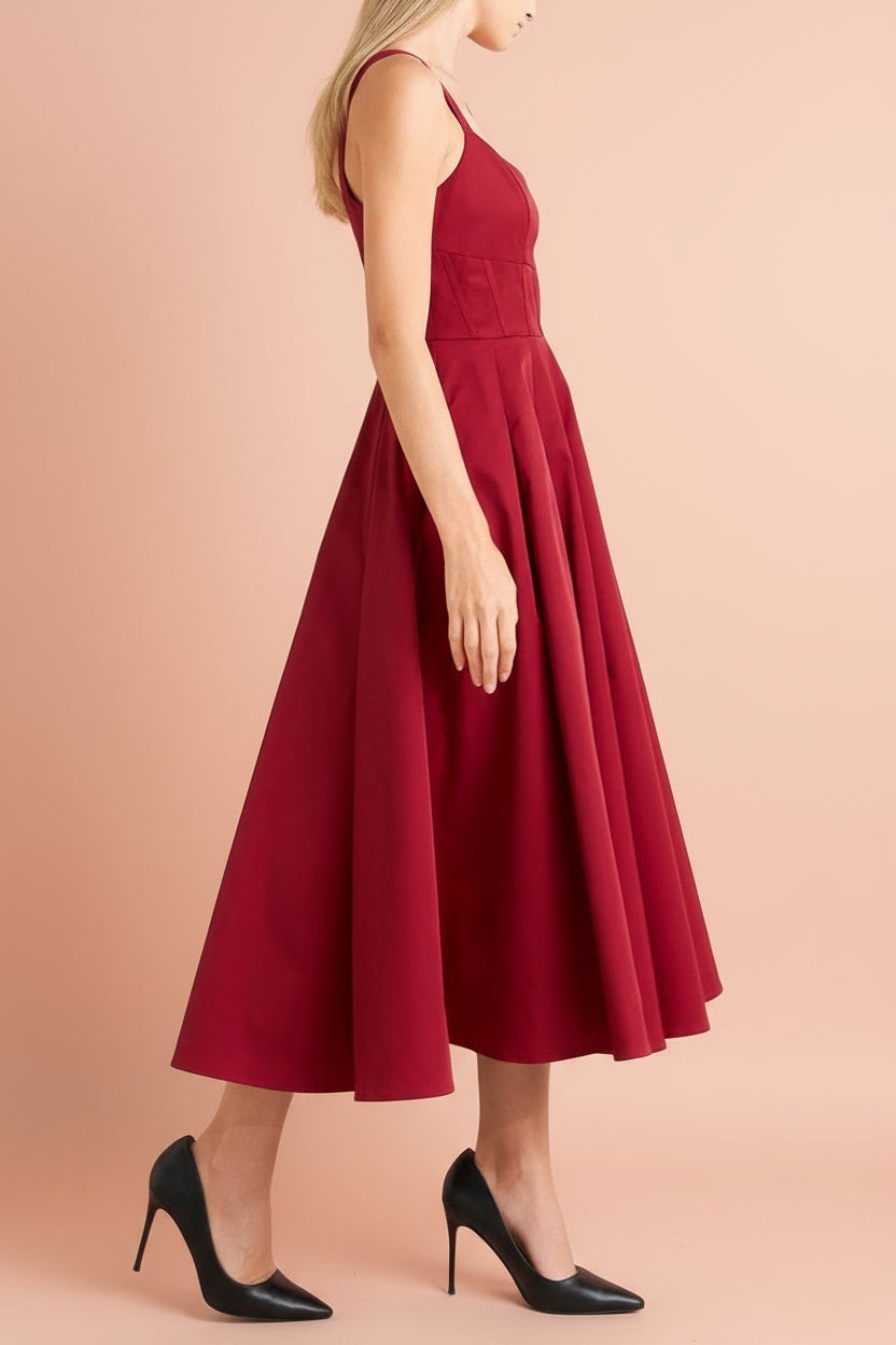 Marijade Midi Red Dress with Pockets | Boutique 1861 side model