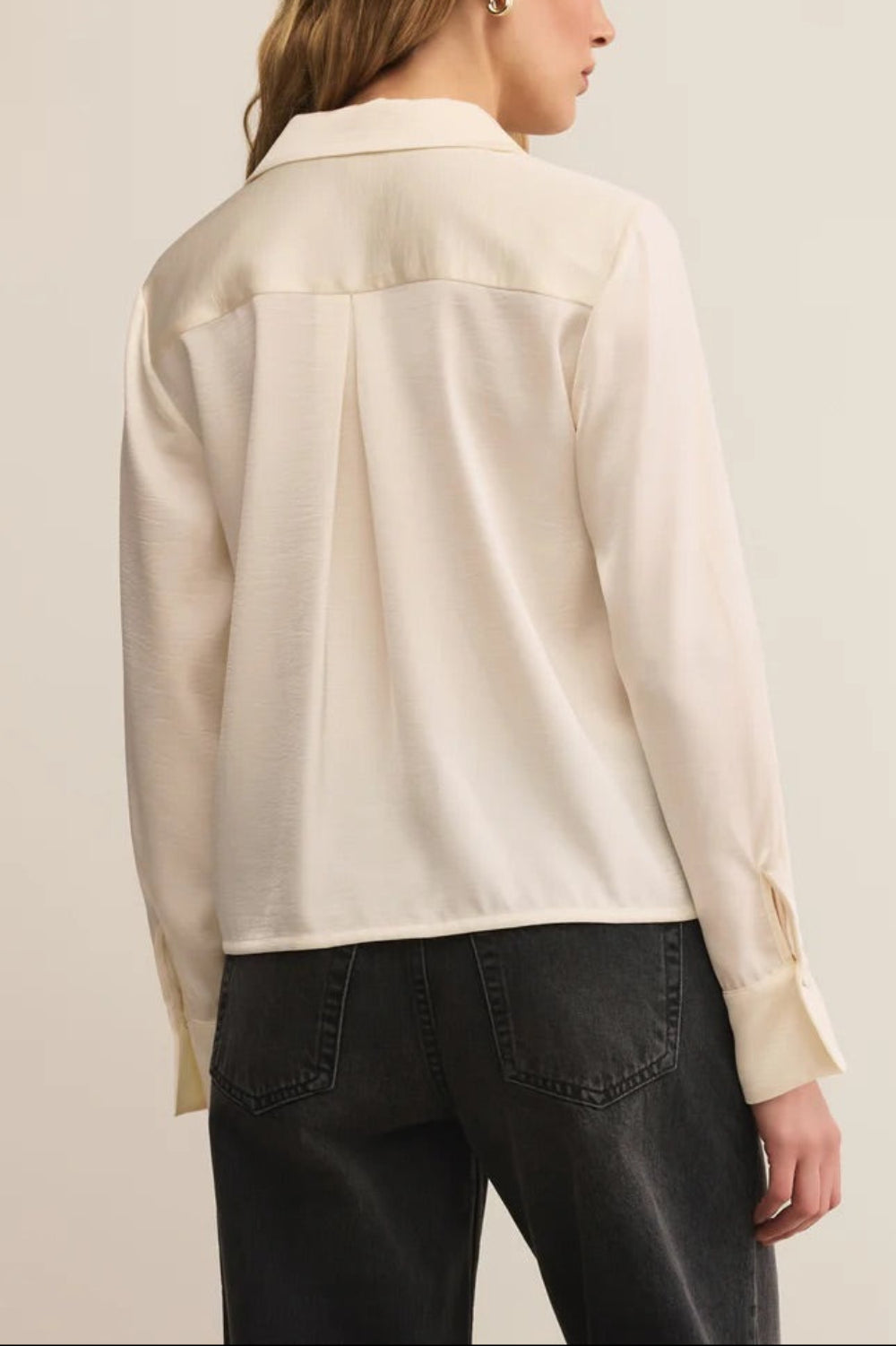 Medan Ivory Buttoned-Up Satin Blouse | La petite garçonne  back model