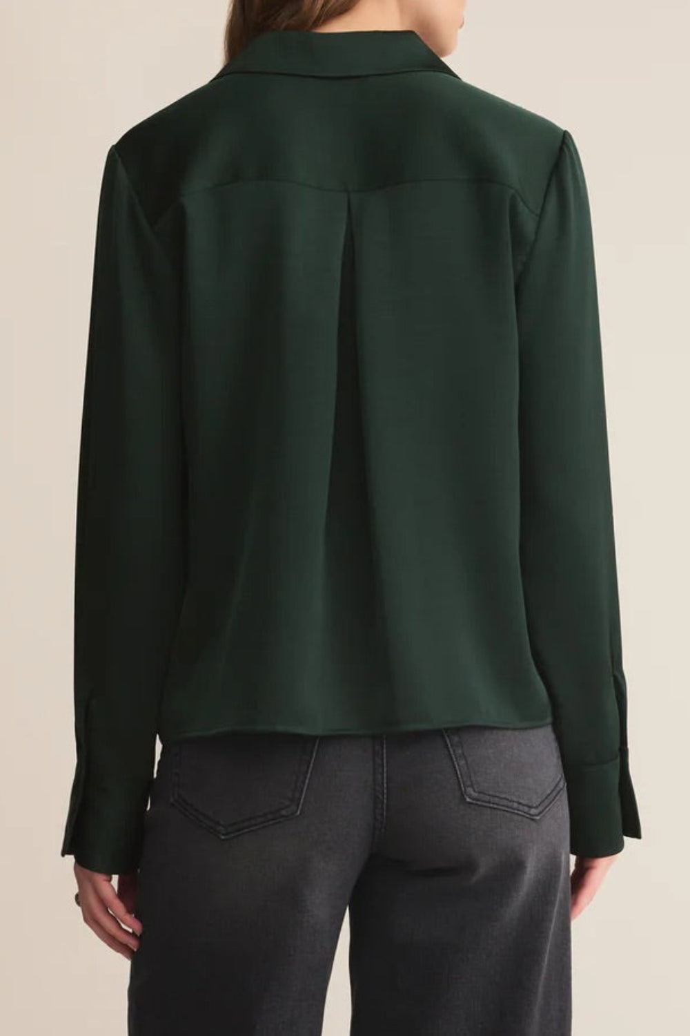 Medan Green Buttoned-Up Satin Blouse | La petite garçonne back model