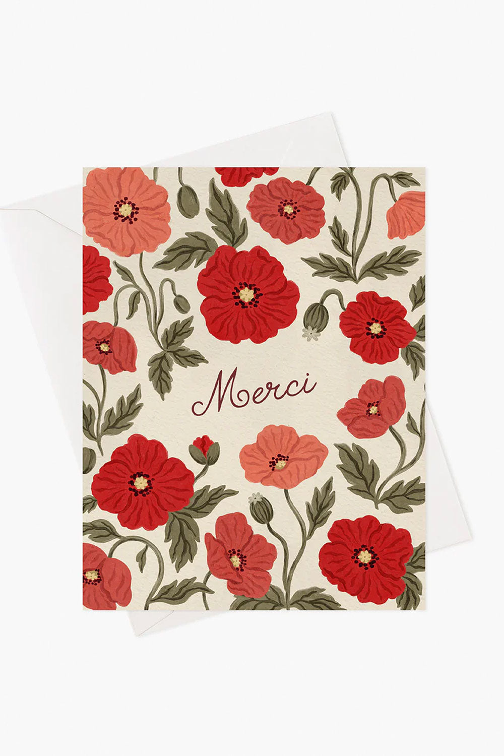COQUELICOTS Floral card with red flowers and 'Merci' text from Marie Lise illustration