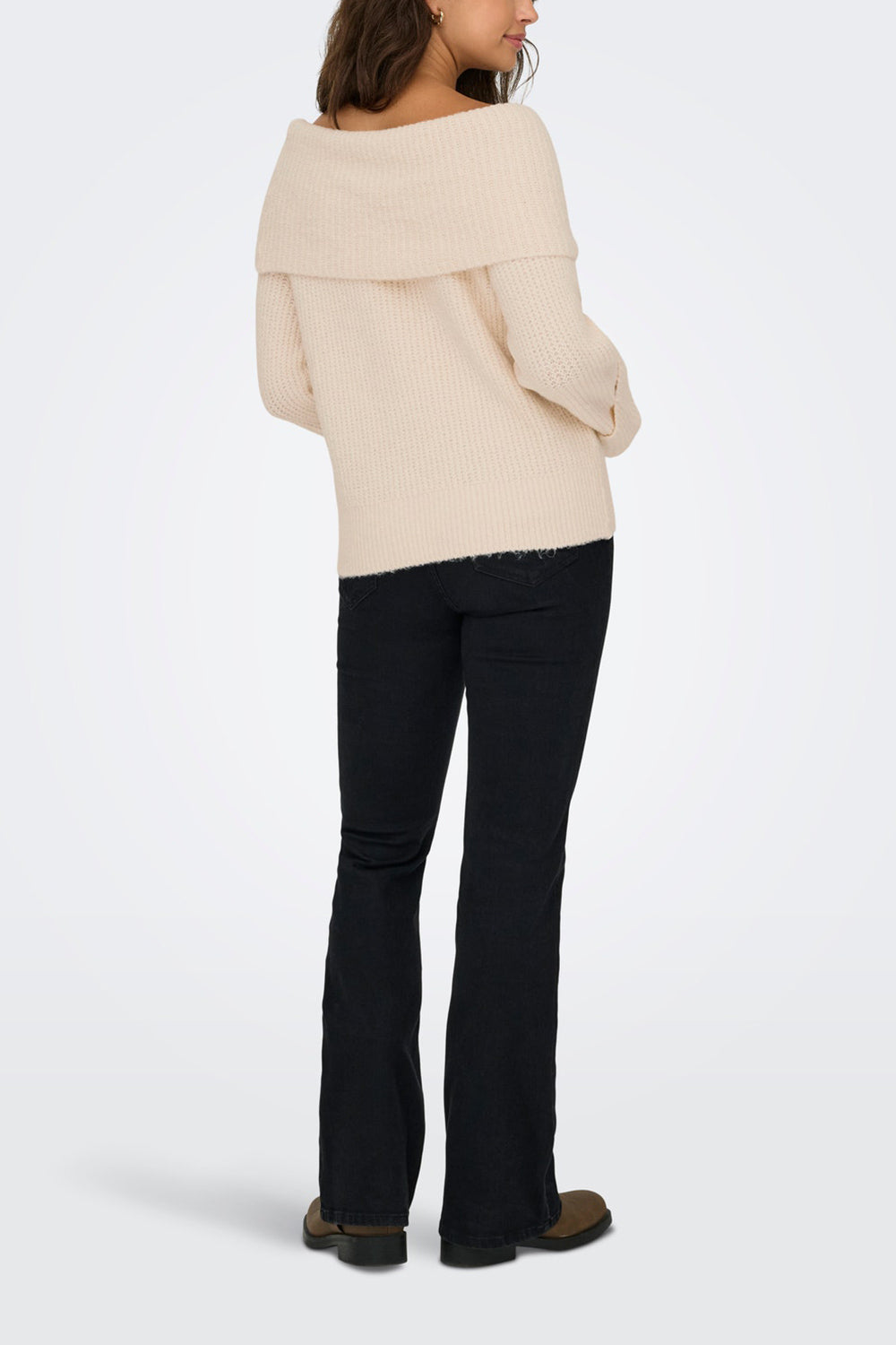 Merewyn Beige Knitted Off-Shoulder Top | La petite garçonne back model