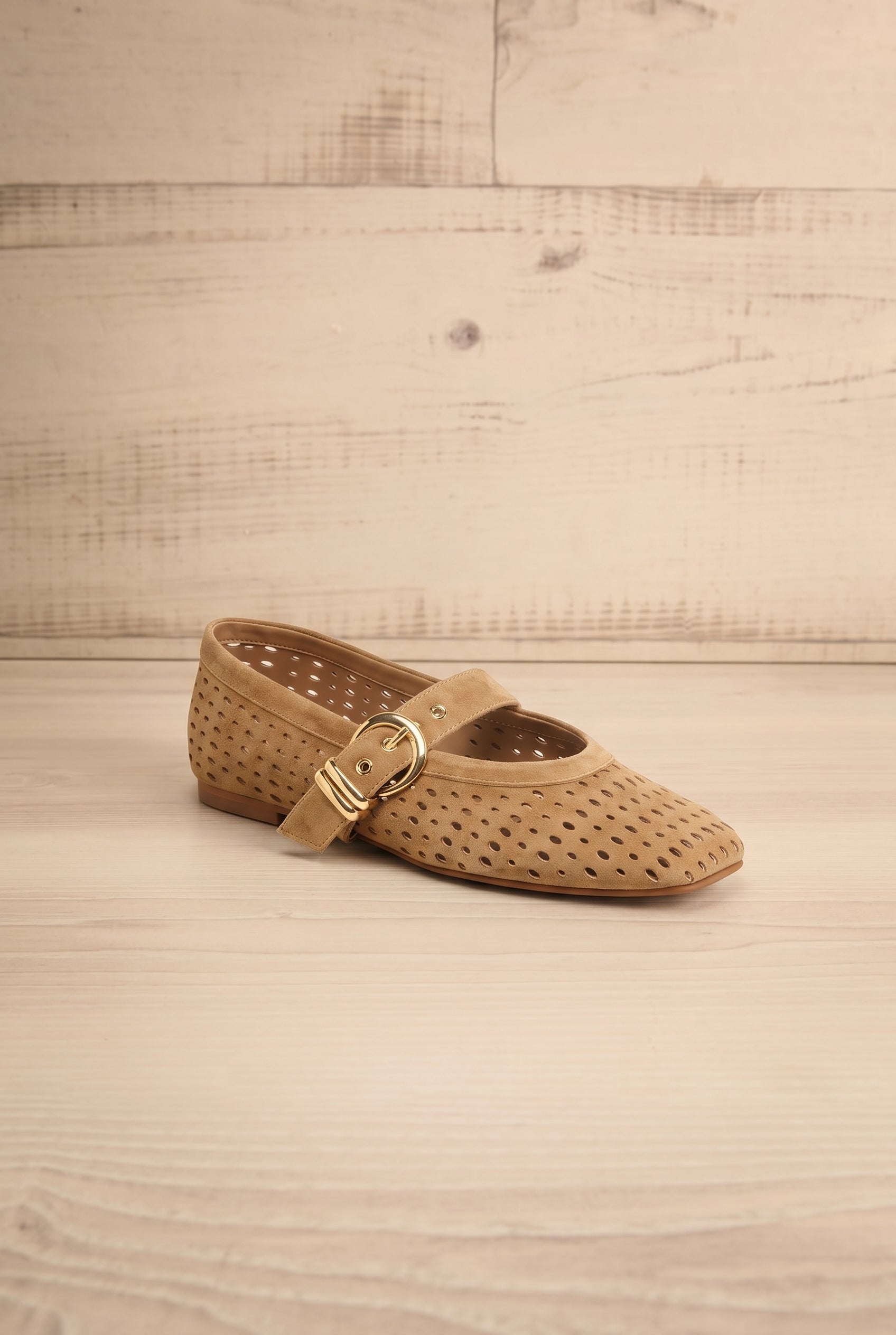 profile Dolce Vita Mikel Brown Laser-Cut Suede Mary Jane Flats at la petite garçonne