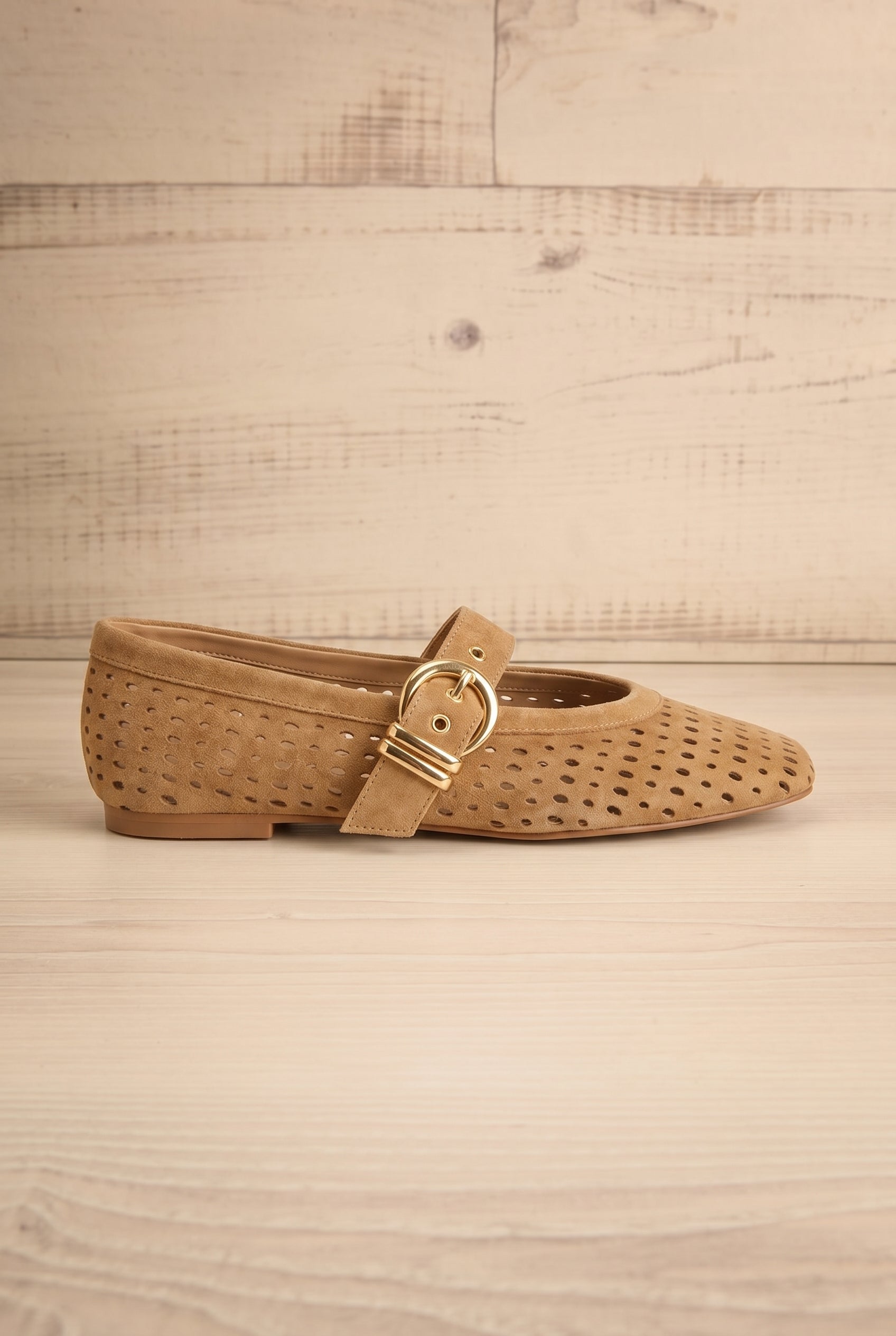 side Dolce Vita Mikel Brown Laser-Cut Suede Mary Jane Flats at la petite garçonne