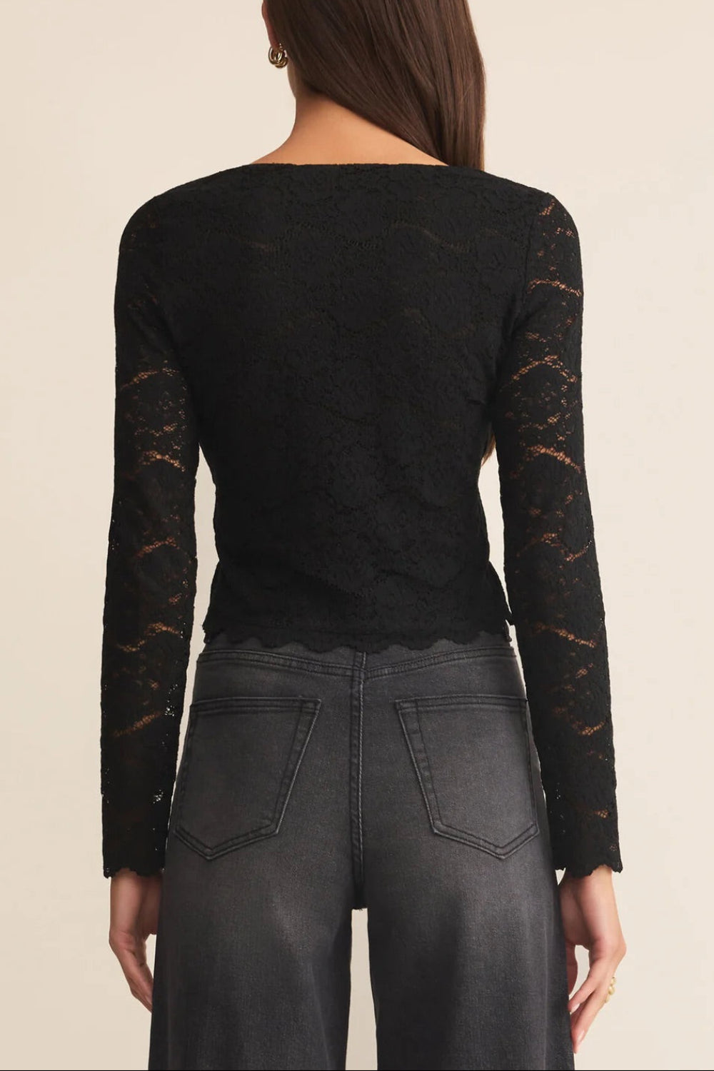 Mizar Black Lace Crop Top | Boutique 1861 back model