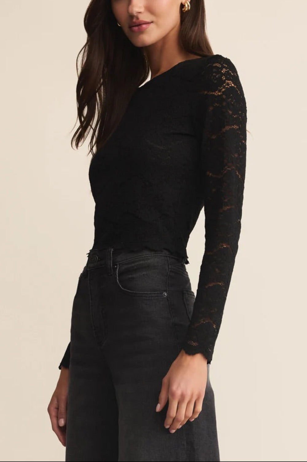 Mizar Black Lace Crop Top | Boutique 1861 side model