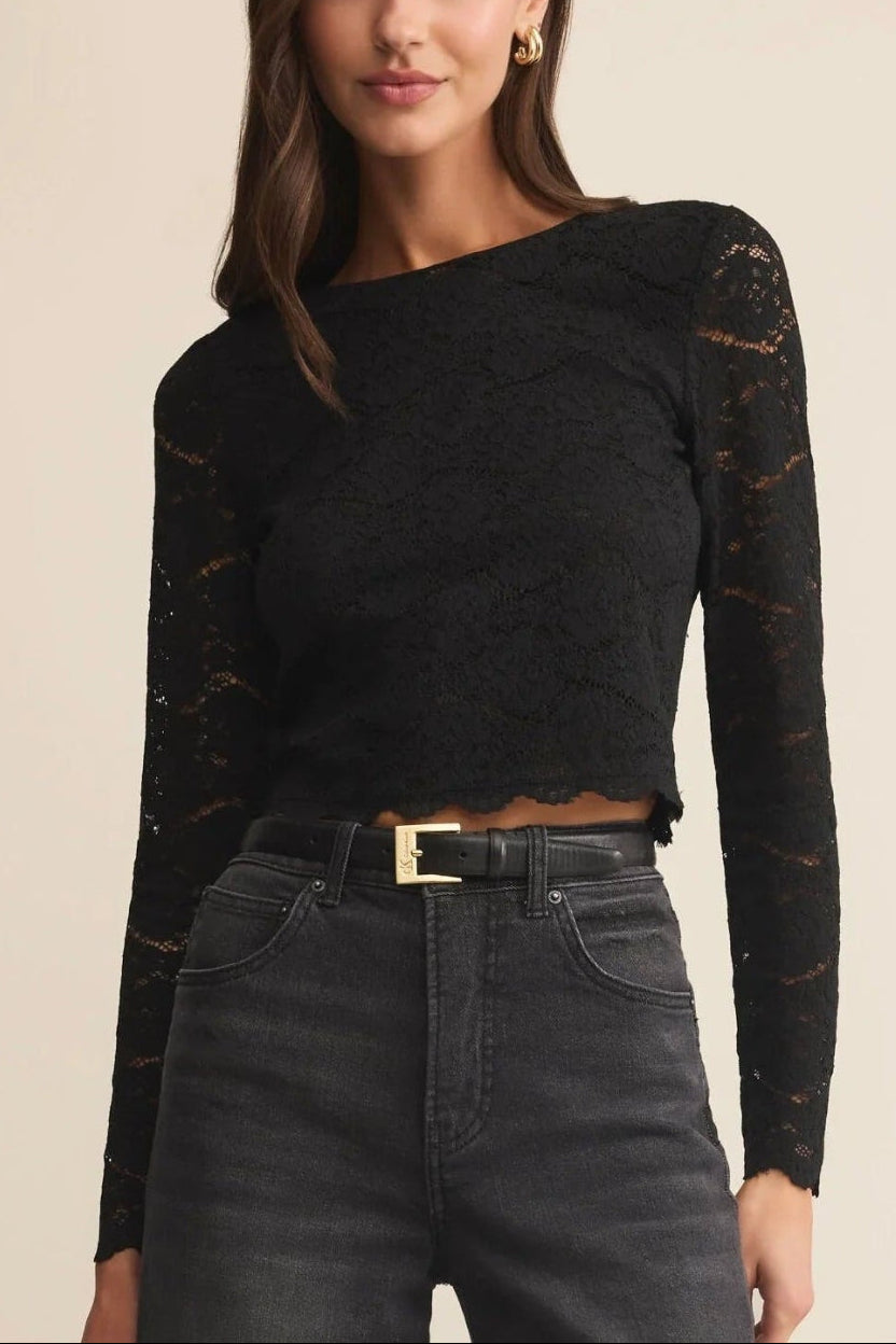 Mizar Black Lace Crop Top | Boutique 1861 front model