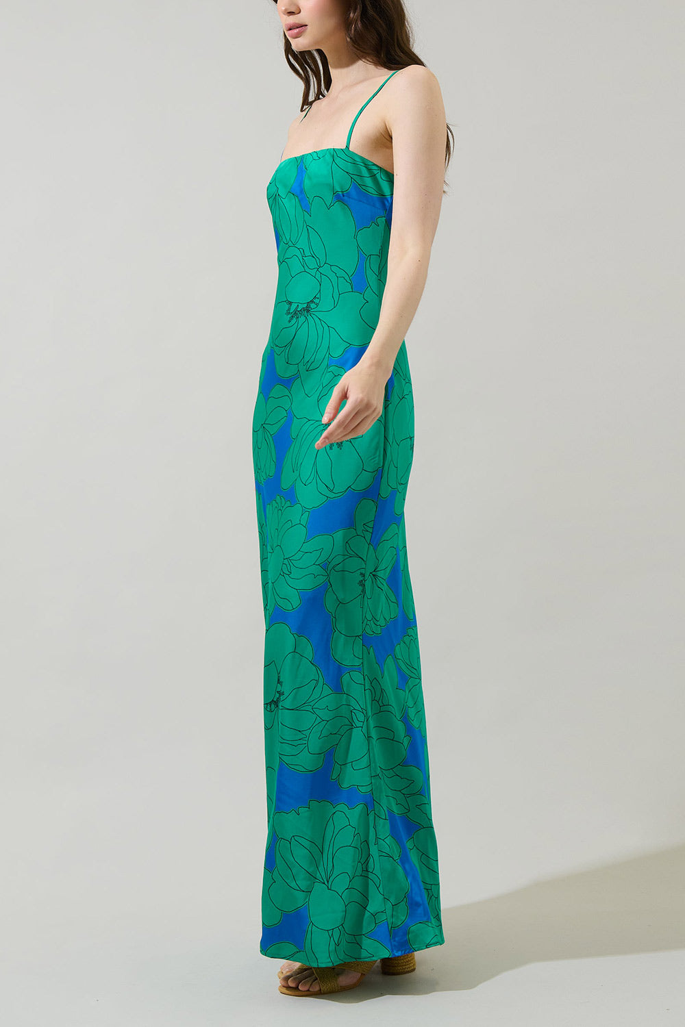 Morgany Long Green Floral Dress | Boutique 1861 side model