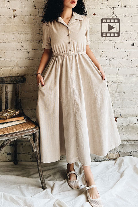Madera Beige Corduroy Midi Dress | La petite garonne Madera Beige Corduroy Midi Dress | La petite garonne
