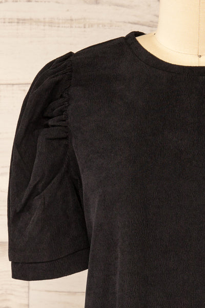Marlo Short Black Corduroy Dress | La petite garçonne front close-up