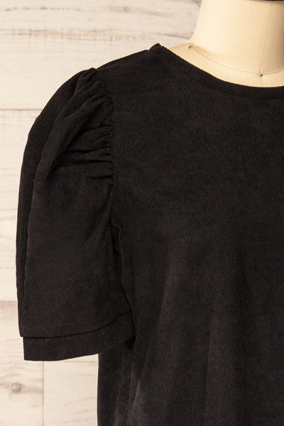 Marlo Short Black Corduroy Dress | La petite garçonne side close-up