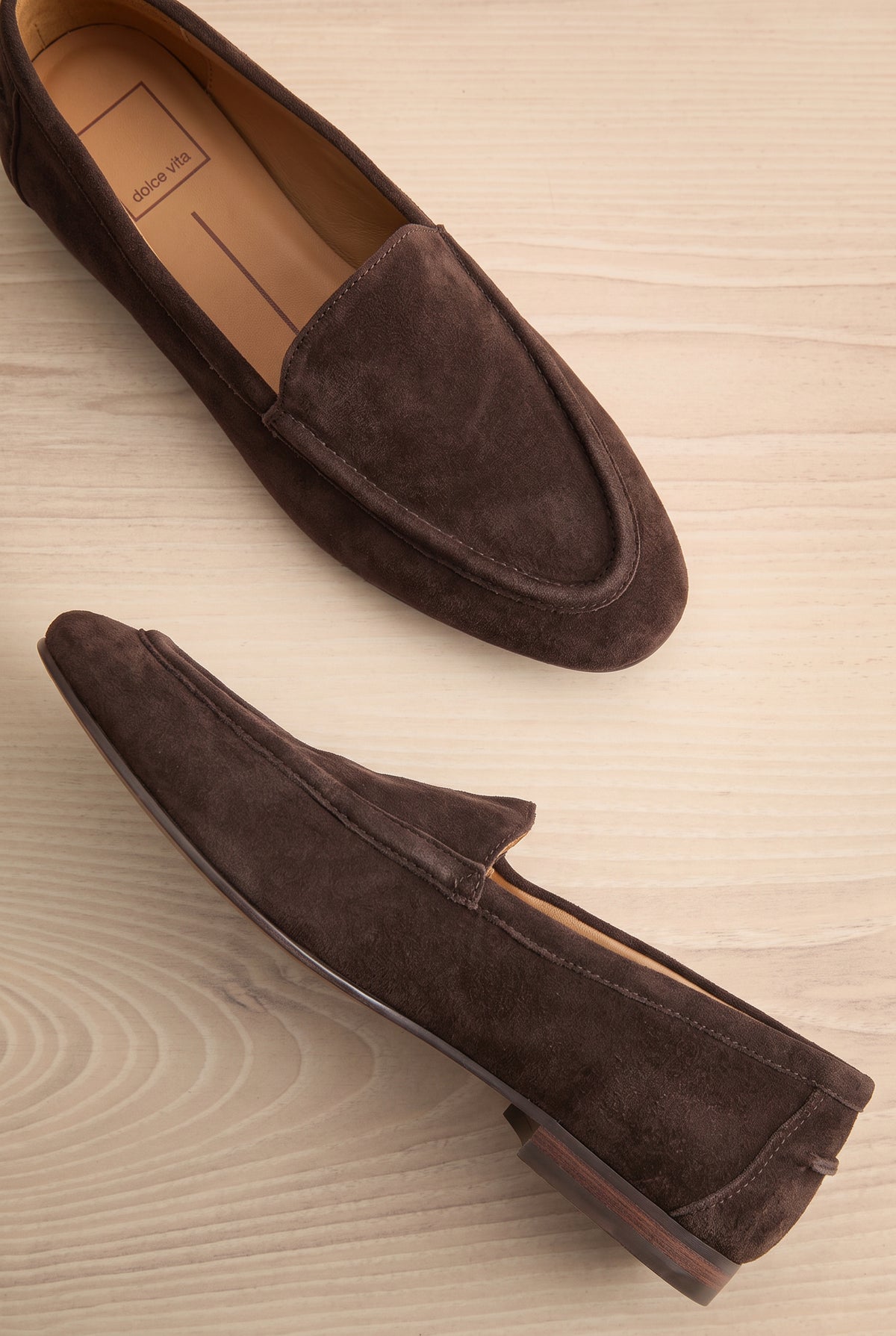 flat lay of Matty Brown Suede Round Toe Loafer Shoes at La petite garçonne
