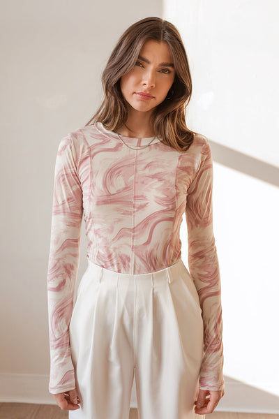 MAXINE ROSE/PINK long sleeve shirt on model details