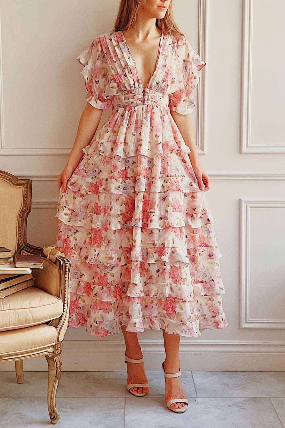 Megan Floral Maxi Dress w/ Ruffles | Boutique 1861 on model