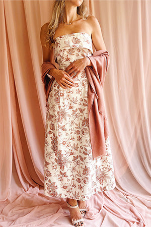 brown strapless linen dress Petal and Pup Women's Kayt Strapless Dress