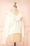 Miaro Ivory Ruffled V-Neck Knit Sweater | Boutique 1861 side view